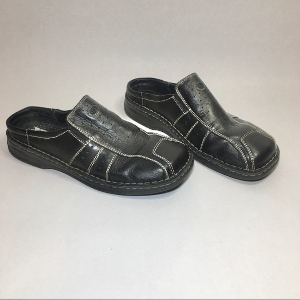 Josef Seibel Black Leather slip on Mules Clogs